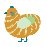 A orange and gluppy chicken with a bar pattern