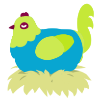 A cerulean and lime chicken with a head pattern