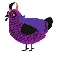 A violet and black chicken with a lace pattern