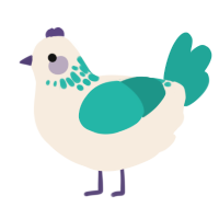 A cream and turquoise chicken with a neck-speckle pattern