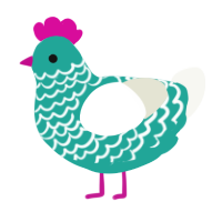 A turquoise and white chicken with a lace pattern