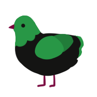 A black and viridian chicken with a head pattern