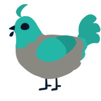 A ash and turquoise chicken with a head pattern
