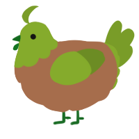 A brown and chartreuse chicken with a head pattern