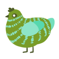 A chartreuse and mint chicken with a bar pattern