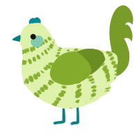 A apple and chartreuse chicken with a bar pattern