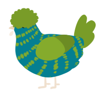 A sea and chartreuse chicken with a bar pattern