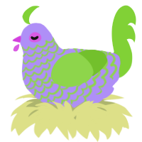 A lilac and grass chicken with a lace pattern