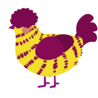 A yellow and wine chicken with a bar pattern