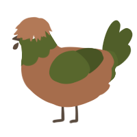 A brown and olive chicken with a head pattern