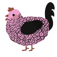 A pink and black chicken with a double-lace pattern