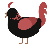 A black and red chicken with a neck-speckle pattern