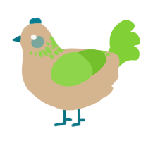 A beige and grass chicken with a neck-speckle pattern