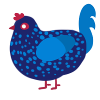 A navy and sapphire chicken with a speckle pattern