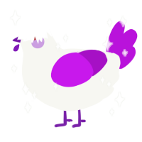 Elmer, a white and amethyst chicken