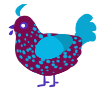 Doubled, a wine and cerulean chicken with a speckle pattern