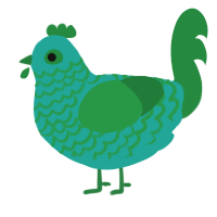 A turquoise and viridian chicken with a lace pattern
