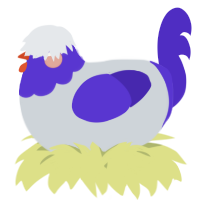 A mist and indigo chicken with a head pattern