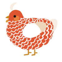 A vermilion and cream chicken with a lace pattern