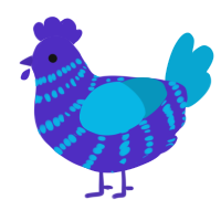 Booberry, a indigo and cerulean chicken with a bar pattern