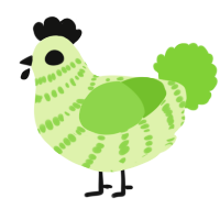 A apple and grass chicken with a bar pattern
