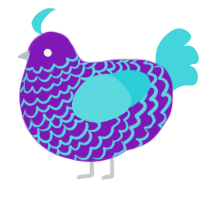 A violet and aqua chicken with a lace pattern