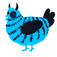 A turquoise and sable chicken with a bar pattern