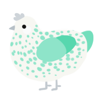 A white and mint chicken with a speckle pattern