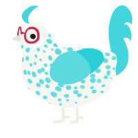 A white and aqua chicken with a speckle pattern