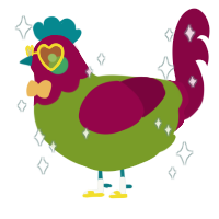 A chartreuse and maroon chicken with a head pattern