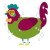 A chartreuse and maroon chicken with a head pattern