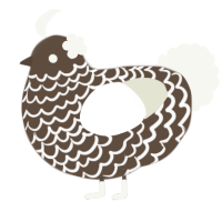 A bark and white chicken with a lace pattern