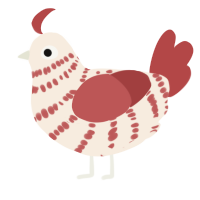 A cream and red chicken with a bar pattern