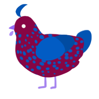 A maroon and ultramarine chicken with a speckle pattern