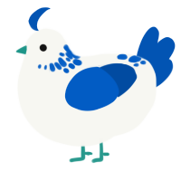 A white and ultramarine chicken with a neck-speckle pattern