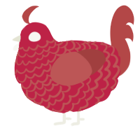 A crimson and red chicken with a lace pattern