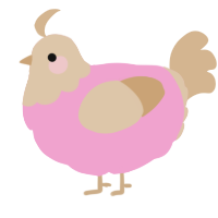 A pink and beige chicken with a head pattern