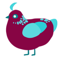 A maroon and aqua chicken with a neck-speckle pattern