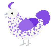 A white and blurple chicken with a speckle pattern