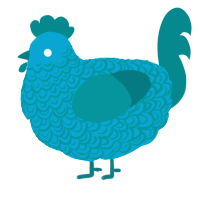 A cerulean and teal chicken with a double-lace pattern