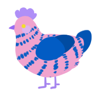 A pink and ultramarine chicken with a bar pattern