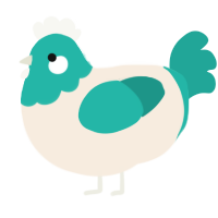 A cream and turquoise chicken with a head pattern
