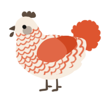 A cream and vermilion chicken with a lace pattern