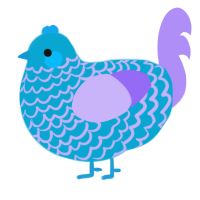 A cerulean and lilac chicken with a lace pattern