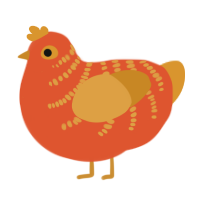 A vermilion and orange chicken with a half-bar pattern