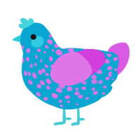 Lark, a cerulean and orchid chicken with a speckle pattern