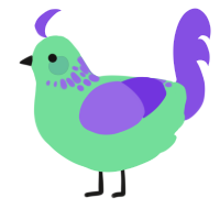 A spring and blurple chicken with a neck-speckle pattern