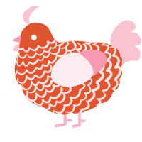 A vermilion and rose chicken with a lace pattern