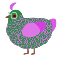 A viridian and orchid chicken with a double-lace pattern