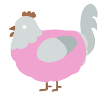 A pink and silver chicken with a head pattern